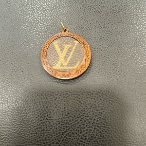 Wooden Necklace Charm with upcycled Louis Vuitton monogram charm